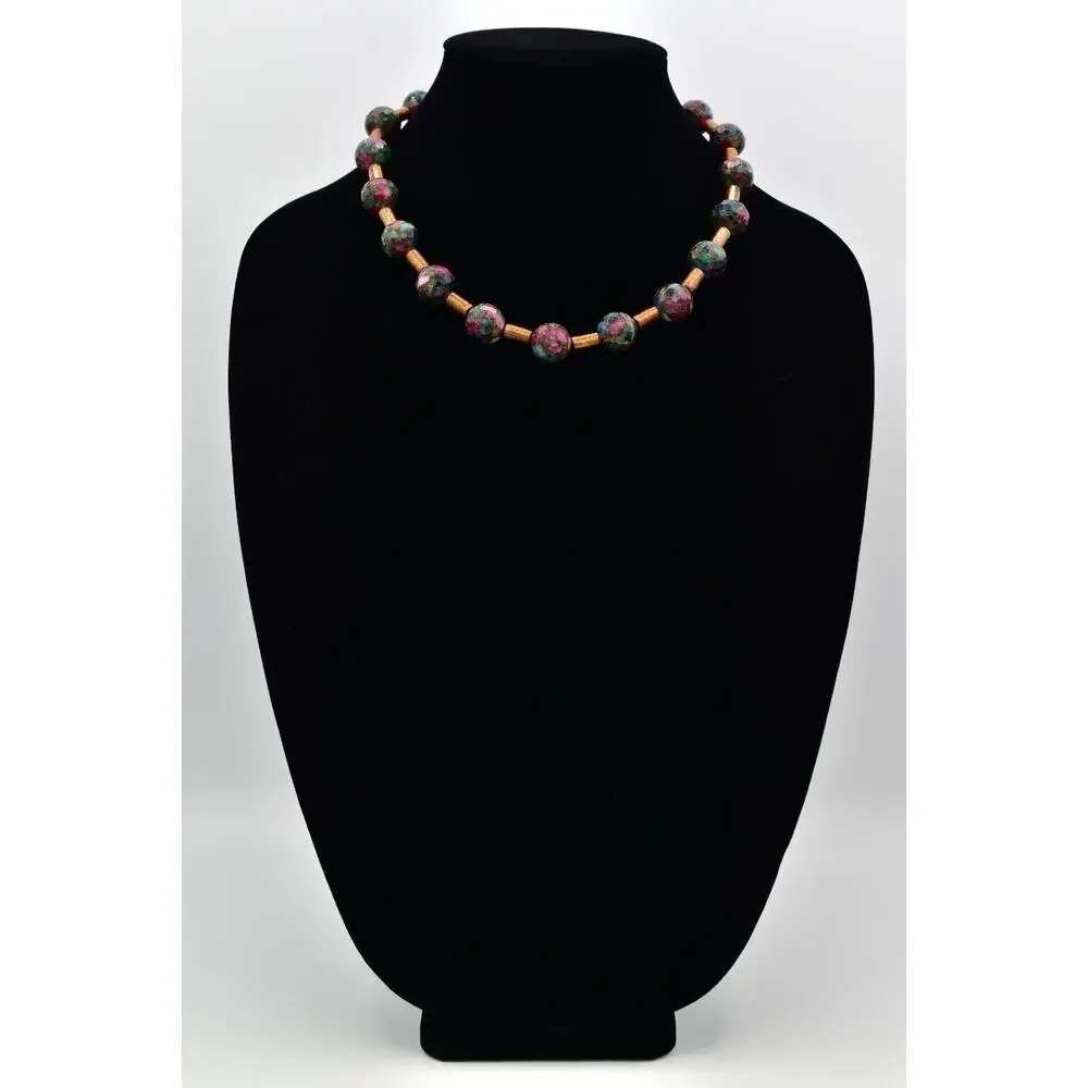 Vintage Mosaic Faceted Marble Beaded Necklace Multi-Color Chunky 1960s BinBD